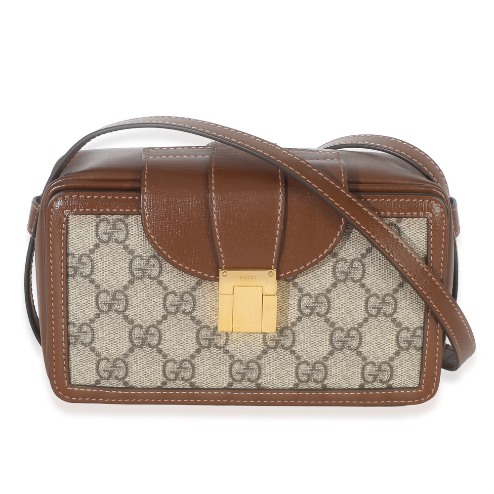 Gucci Beige Brown GG Supreme Monogram Mini Clasp Bag